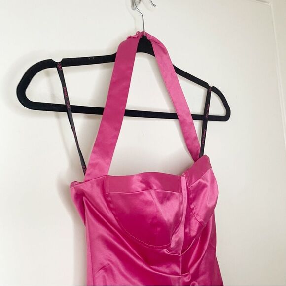 Y2K Vtg Betsey Johnson hot pink satin halter top mini dress 2 women’s - Picture 12 of 13
